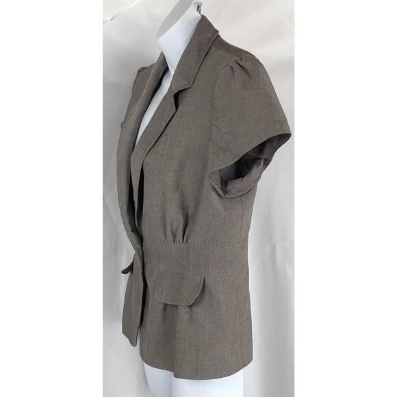 Nine West cropped blazer jacket 12 brown cap shortsleeve career academia Y2K - Picture 2 of 5